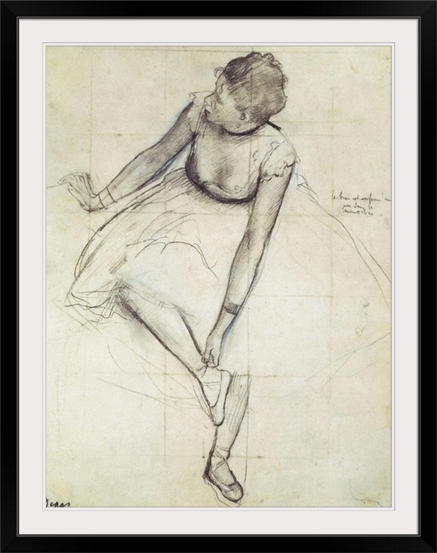 «A Dancer Ajuster Her Shoe» par Edgar Degas, reproduction d'art, Cadre noir, H 24 po x l 20 po x P 1 po