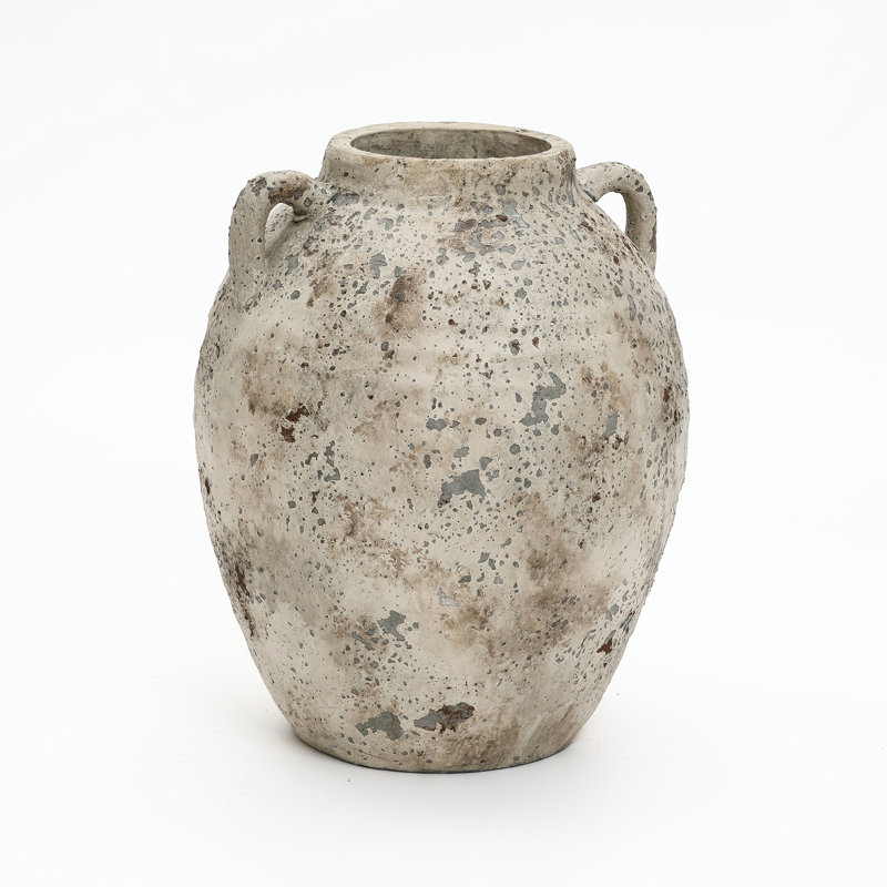 Rustic Antiqued 12.4-Inch Round Bouquet Terracotta Vase, 15.55" H x 12.4" W x 12.4" D