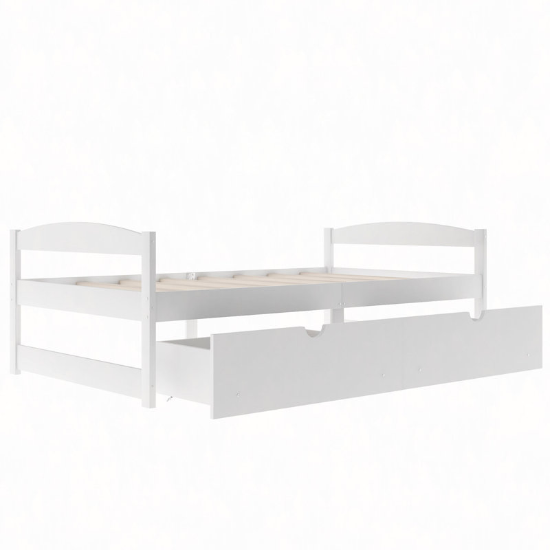 Platform Bed, With Two Drawers, White