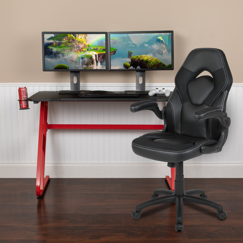 Bridesdale 2 Piece Configurable Rectangular Desk Rectangular Computer Desk Office Set with Chair, Black