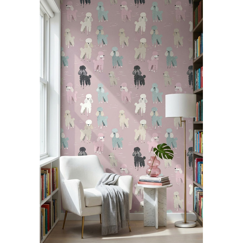 Papier peint fantaisiste rose Poodles, Non-collé