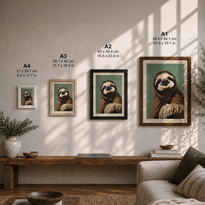 Thoughtful Sloth Boho - Framed Print, A1 - 84.1 x 59.4 cm, Unframed