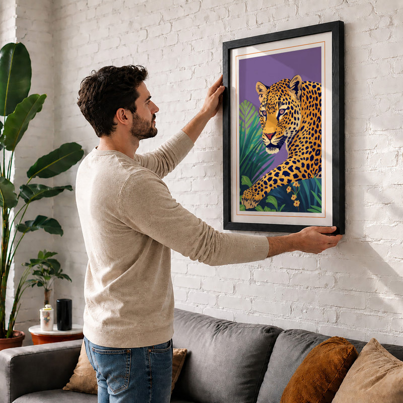 Golden Leopard Art Deco - Framed Print, Walnut, A4 - 29.7 x 21.0 cm
