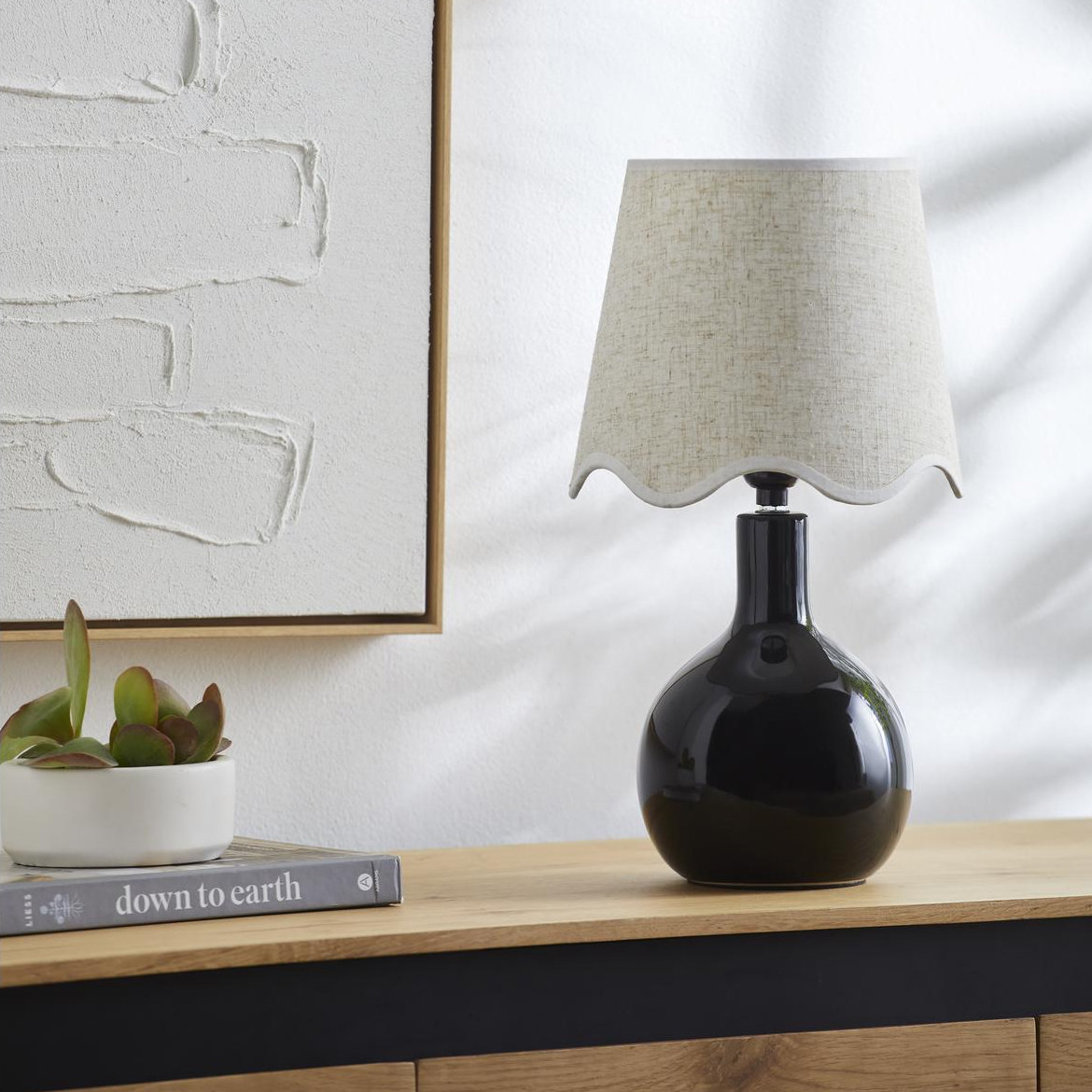 Canvey Ceramic Lamp, 15"H x 9"W x 9"D, Beige, Black