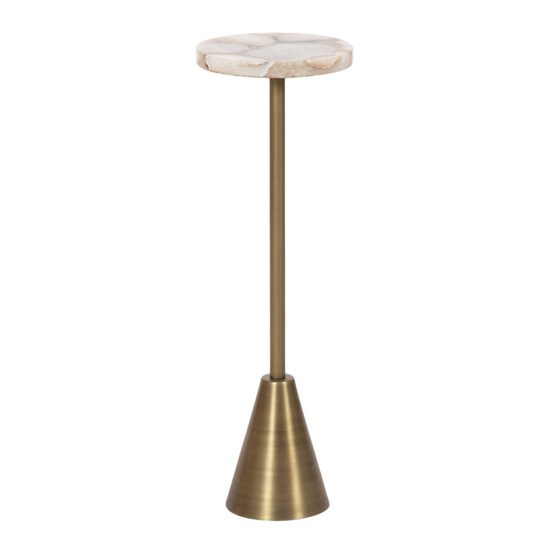 Round Metal and Stone Drink Table, White, Gold