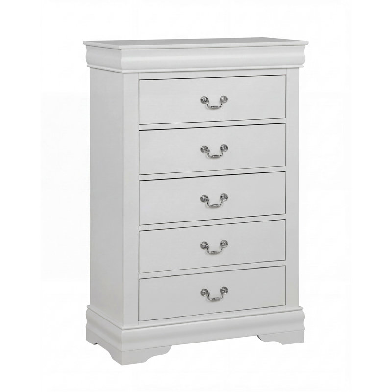 Commode à 5 tiroirs Louis Philip en bois massif avec 1 tiroir Greige