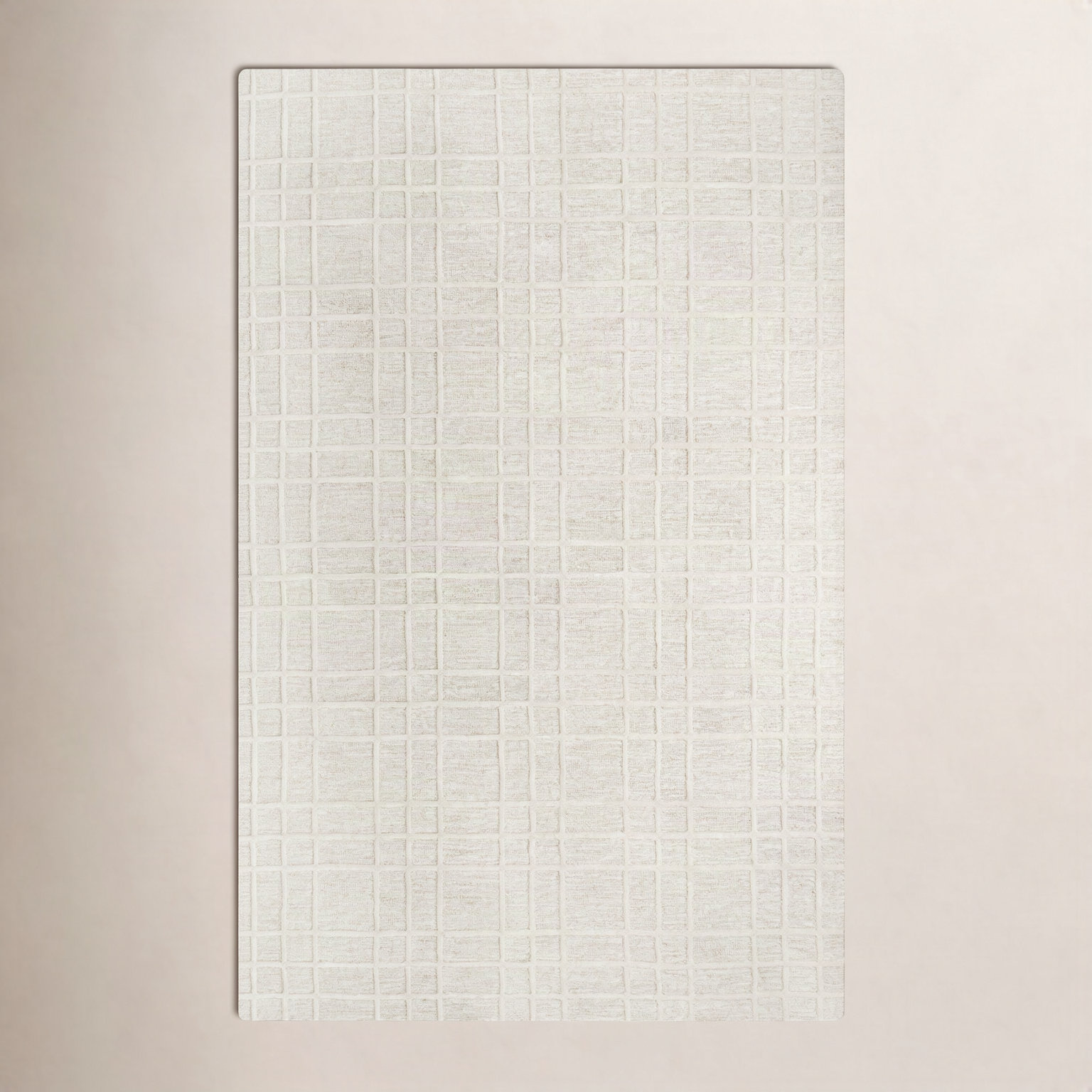 Alec White Hand-Tufted Plaid Wool Rug, Rectangle 8'9" x 11'9"