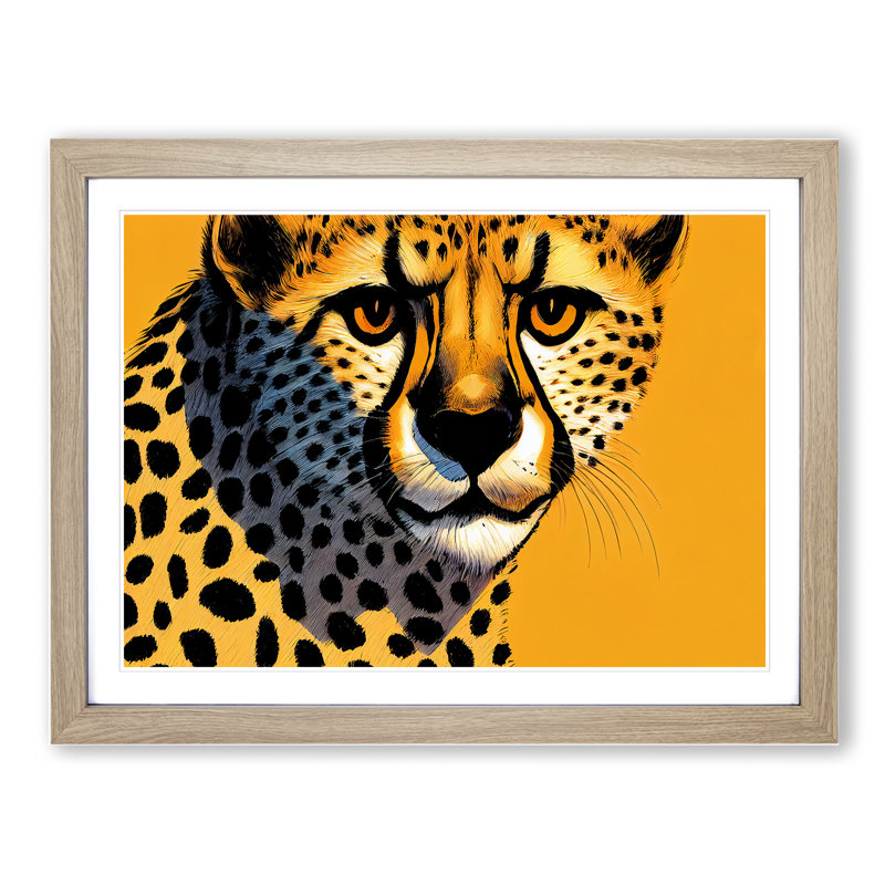 A Pretty Cheetah 1 Piece Single Picture Frame Wall Art, 46cm H x 64cm W, Oak