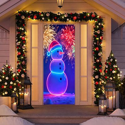 Décoration de porte de Noël Décoration de porte de Noël Décoration de fête à suspendre Tapisserie
