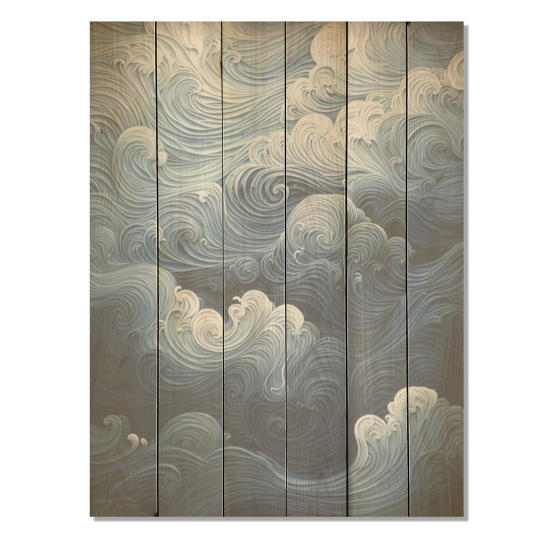 Vague côtière, horizon déployant - Vagues côtières, art sur bois de pin naturel, H 32 po x l 24 po