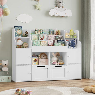 Kirklyn 48'' W 6 Cube Bookcase With 2 Removable Drawers, Wood Storage Standard Bookshelves