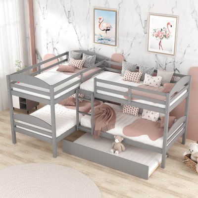 Evanne Twin over Twin Solid Wood L-Shaped Bunk Beds with Trundle by Harriet Bee