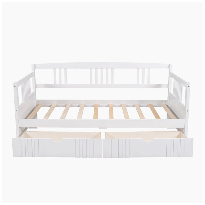 Safak Solid Wood Daybed with Trundle , White, Twin