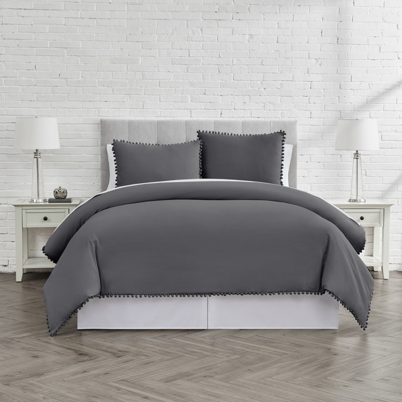 Pom Pom Oversized Microfiber Duvet Cover Set by Southshore Fine Linens, Twin/Twin XL Duvet Cover + 1 Queen Sham, Slate