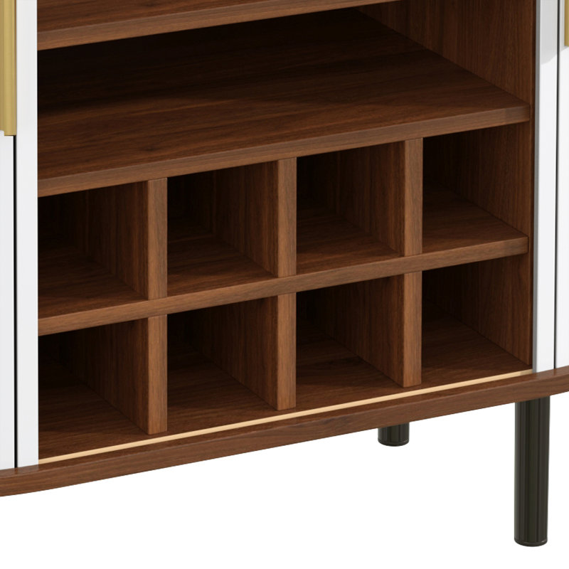 Buffet 28 po, armoire à vin 28 po avec porte-verres et support à vin, White/Walnut