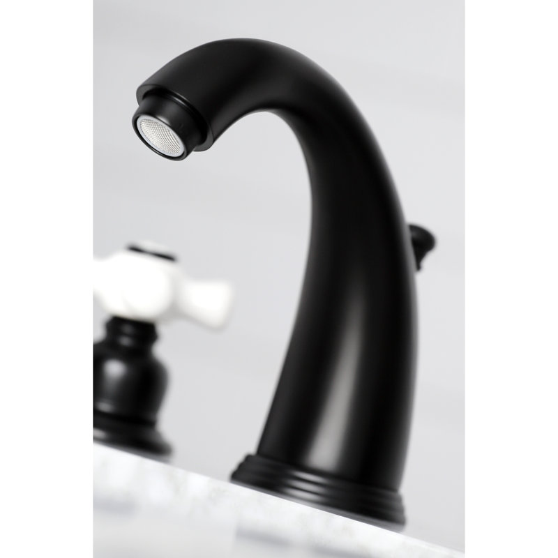 Kingston Brass Victorian Two-Handle 3-Hole Deck Mount Widespread Bathroom Faucet with Retail Pop-Up Drain, Matte Black