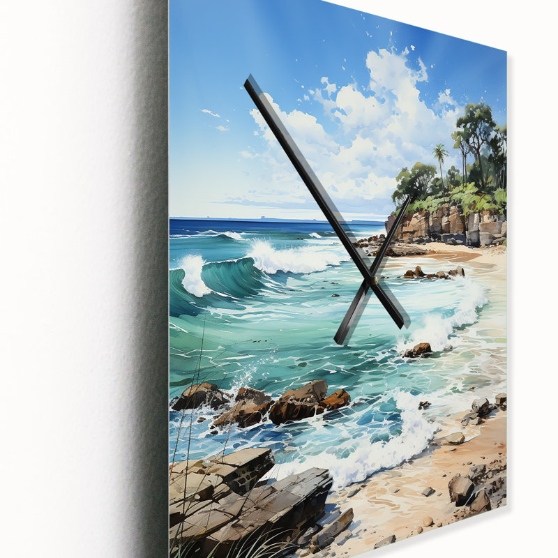 Photo de plage Tropical Paradise IV - Horloge murale moderne nautique et de plage, H 32 po x l 24 po x P 1 po