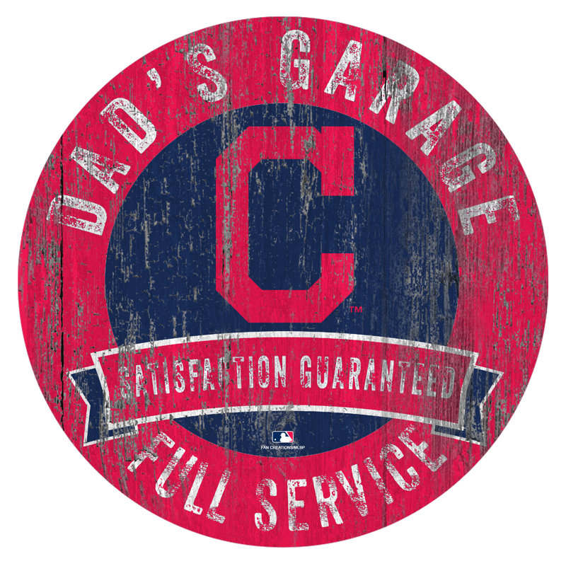 Le garage de papa, impression sur bois MLB, Indians de Cleveland
