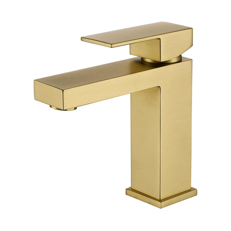 Robinet de lavabo en or brossé - Robinet de salle de bain contemporain à montage latéral et intégré avec cartouche et fonctionnement stable