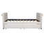 Lit de jour simple tapissier avec tiroirs, support en lattes de bois, beige