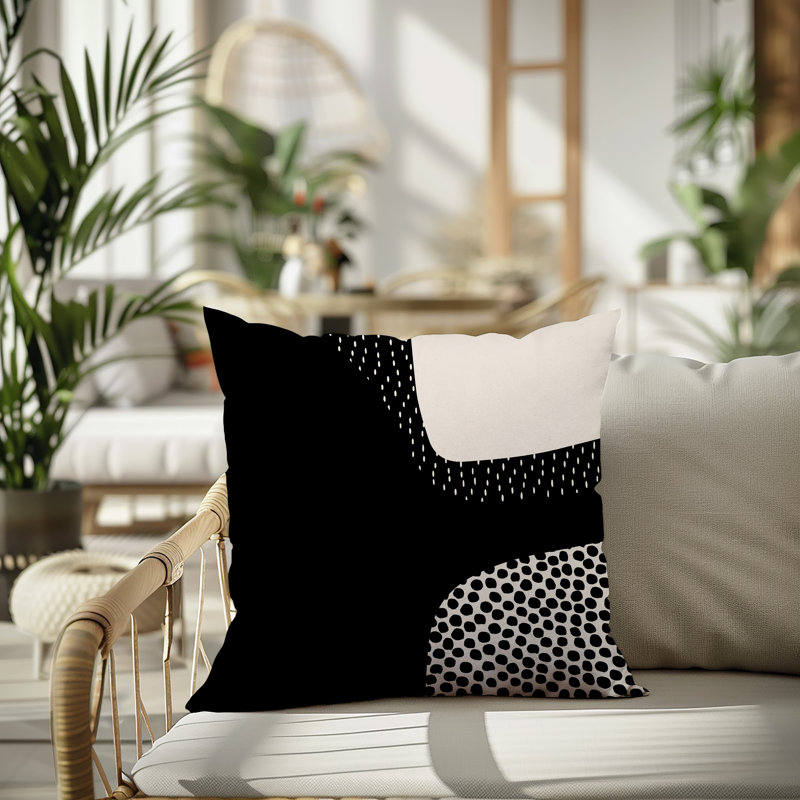Coussin carré intérieur / extérieur pia, H 15 po x l 15 po, Noir/Blanc cassé