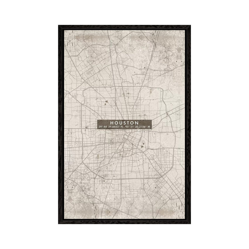Houston City Map Abstract - Print on Canvas, Black Framed, 101.6cm H x 66.04cm W x 3.81cm D