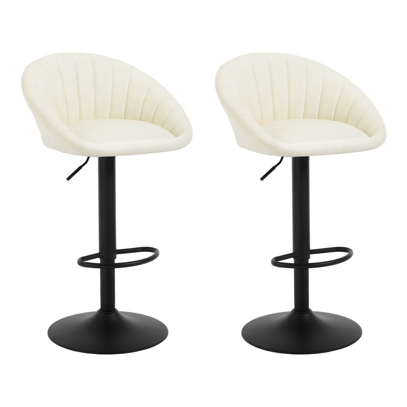 Swivel Upholstered Adjustable Height Counter Stool with Metal Frame, Cream