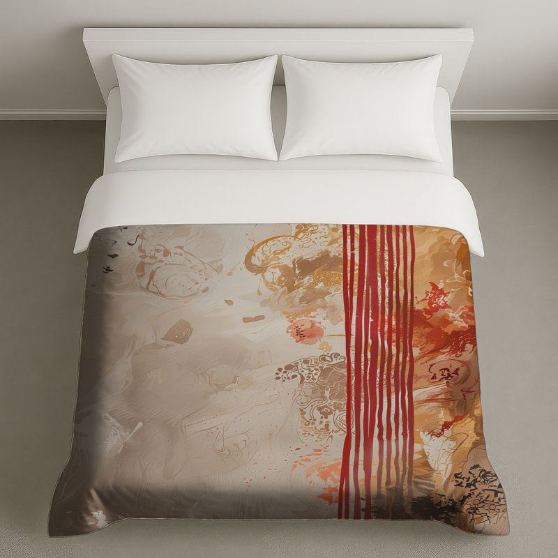 Housses de couette abstrait beige et rouge, Grand lit