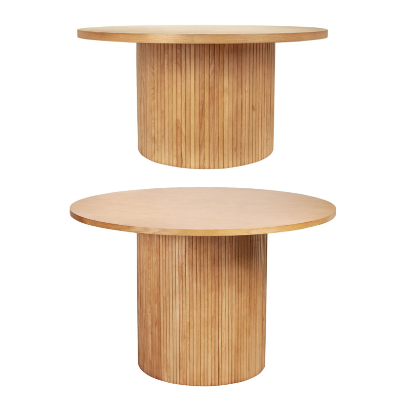 Solid Wood Round Coffee Table and Dining Table, Natural Wood
