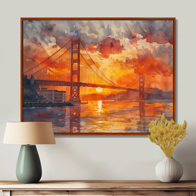 Impression d'art mural jaune et rouge Golden Gate Summer Sunset Glow III - Ponts