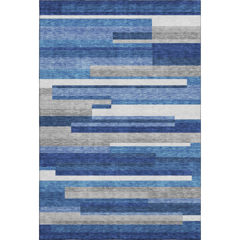 Premium Machine Washable Prisco Blue Rug, Rectangle 5' x 7'6"