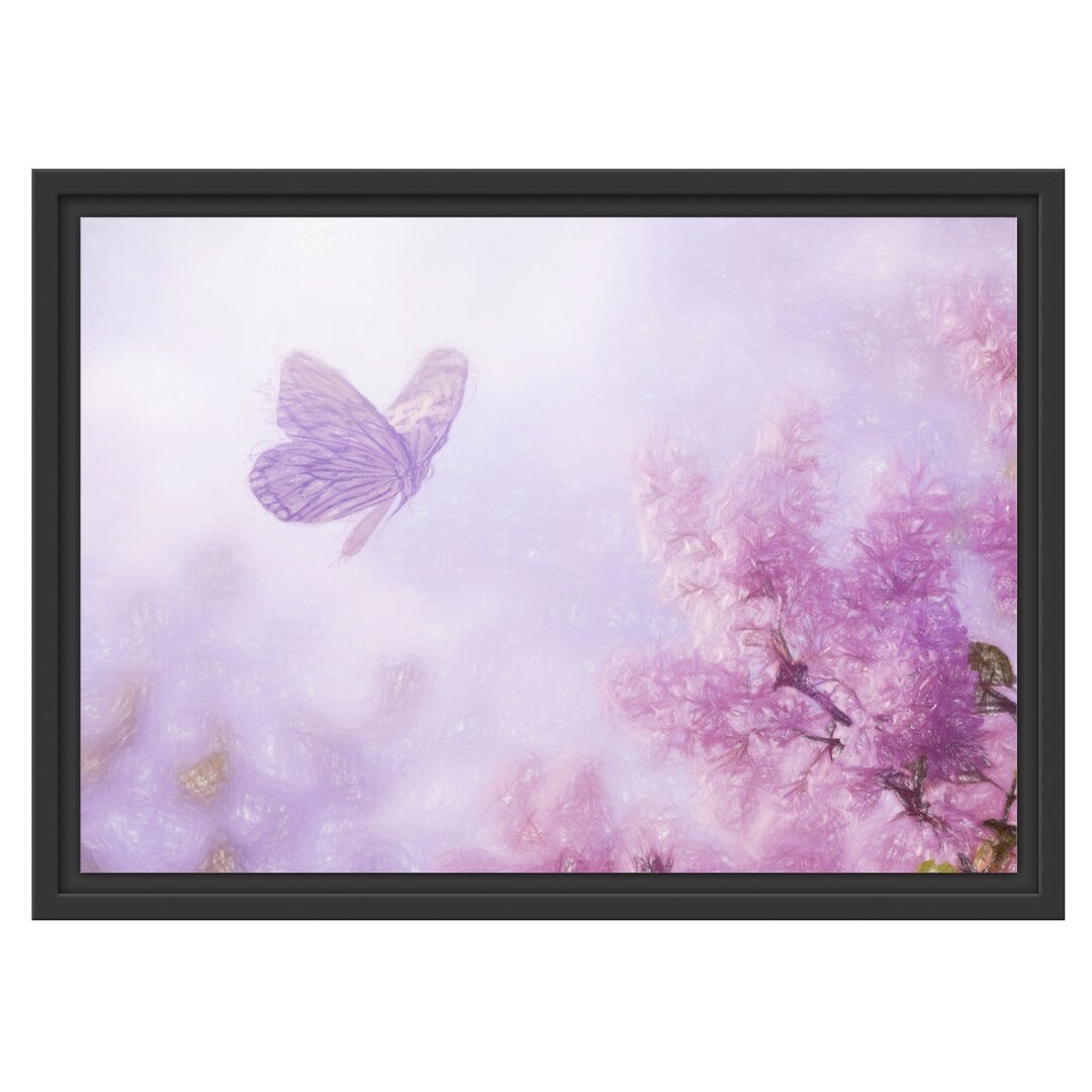 Schmetterling und Kirschblüten Gerahmter Fotokunstdruck