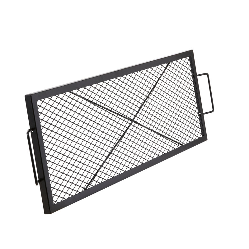 Barbecue pour foyer, rectangulaire en acier de 44 pouces pour le camping, capacité de charge élevée, maille en losange, même chaleur, noir très résistant avec support en X, fête extérieure idéale, transfert,