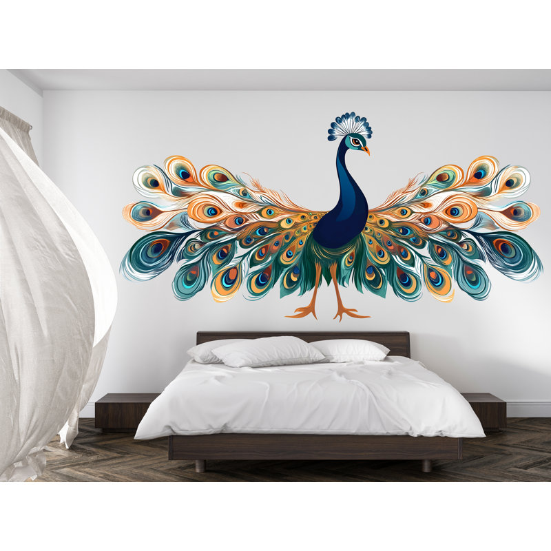 Adhésif décoratif paon, oiseau coloré, art mural boho, grand autocollant mural, vinyle, 13x24 inches