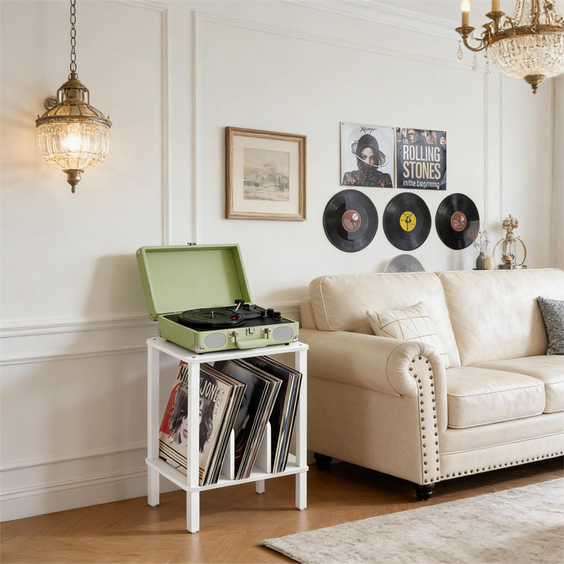 2-Tier Turntable Stand With Vinyl Storage Holds Up To 100 Albums, White