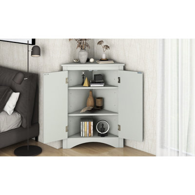 Armoire de salle de bain triangulaire grise - tablettes réglables pour plus de commodité
