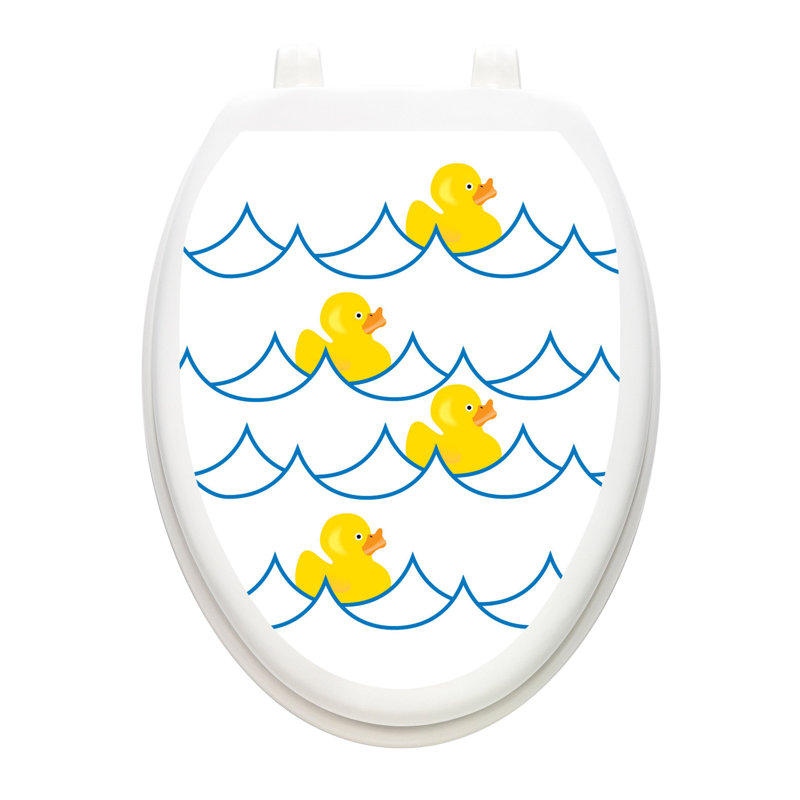Whimsical Rubber Ducky Toilet Seat Decal – Toilet Tattoos Static Cling Vinyl Lid Cover Fits Round & Elongated Seats, White