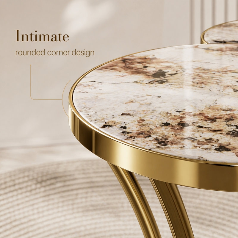 39" Modern Glam Flower Shaped Coffee Table, Sintered Stone Top with Gold Stainless Steel Base