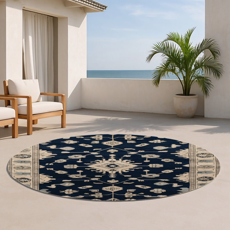 Tapis d'intérieur et d'extérieur surteint beige, Rond 5 pi