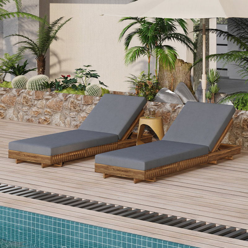 LOUNGE CHAISE SET, ACACIA SOLID WOOD WITH  LOUNGE CUSHION - Matching Available, Dark Gray