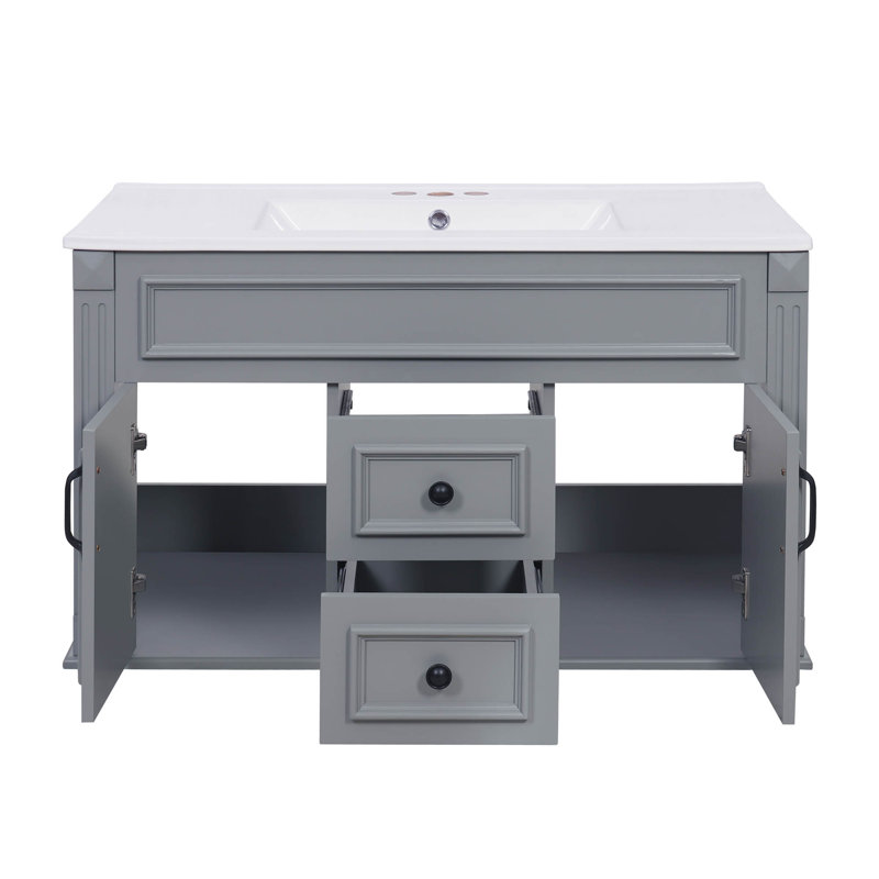 Meuble-lavabo mural simple flottant 36 po avec comptoir en céramique 36 po, Gray