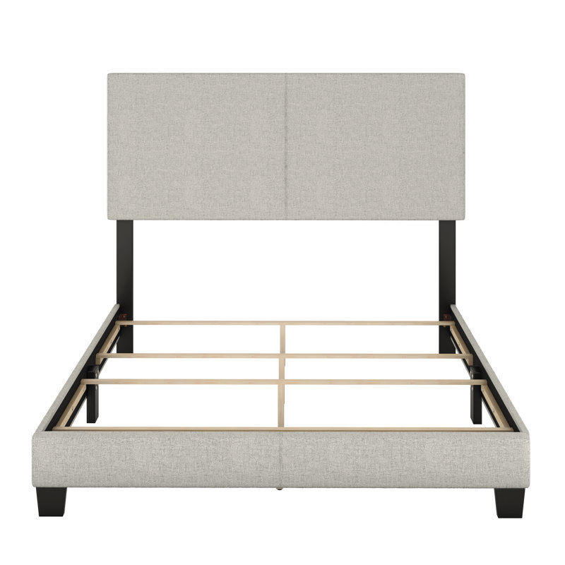 Full Gray Linen Upholstered Platform Bed with Headboard