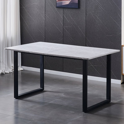 6 Seater 1.5m Scandinavian Minimalism Warm/Cool Grey Marble Effect Dining Table With Metal Base
