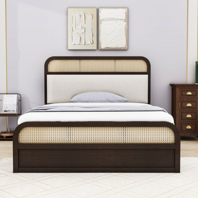 Queen Two Drawers Wooden Platform Bed with Twin Trundle and Storage Space