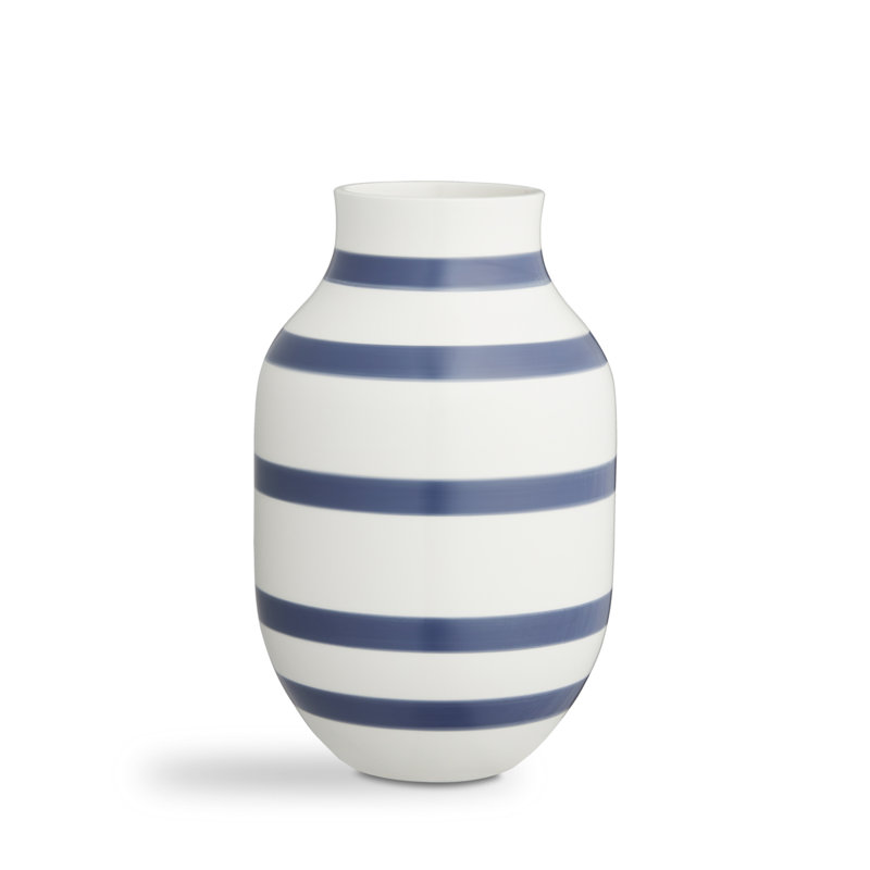 Omaggio Earthenware Table Vase, 12.2" H x 7.5" W x 7.5" D, White/Blue