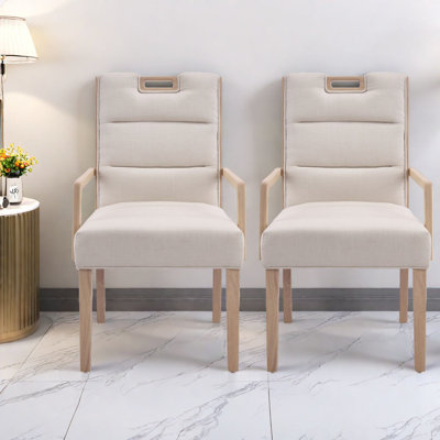 Ensemble de 2 chaises de salle à manger rembourrées, tissu et bois d'hévéa, cuisine moderne