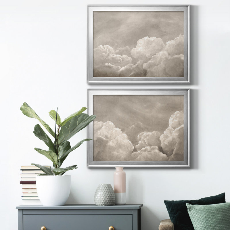 Painted Clouds I - Ensemble de 2 reproductions de cadres photo, H 24,5 po x l 37 po x P 1 po, Papier argenté
