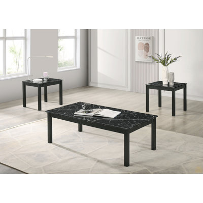Ensemble de table 3 pièces 1 table basse 1 table de bout 2 pieds en faux marbre