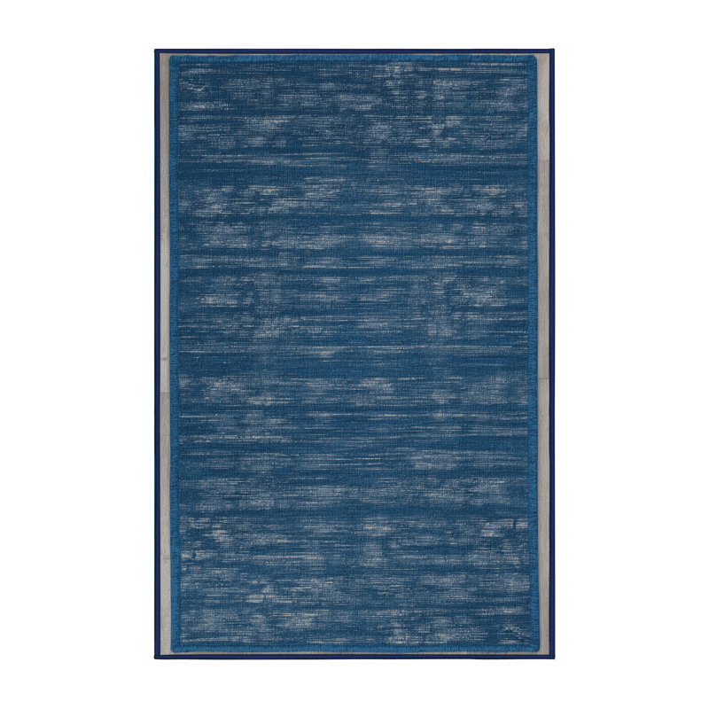 Machine Washable Solid Blue Area Rug, Rectangle 3' x 5'