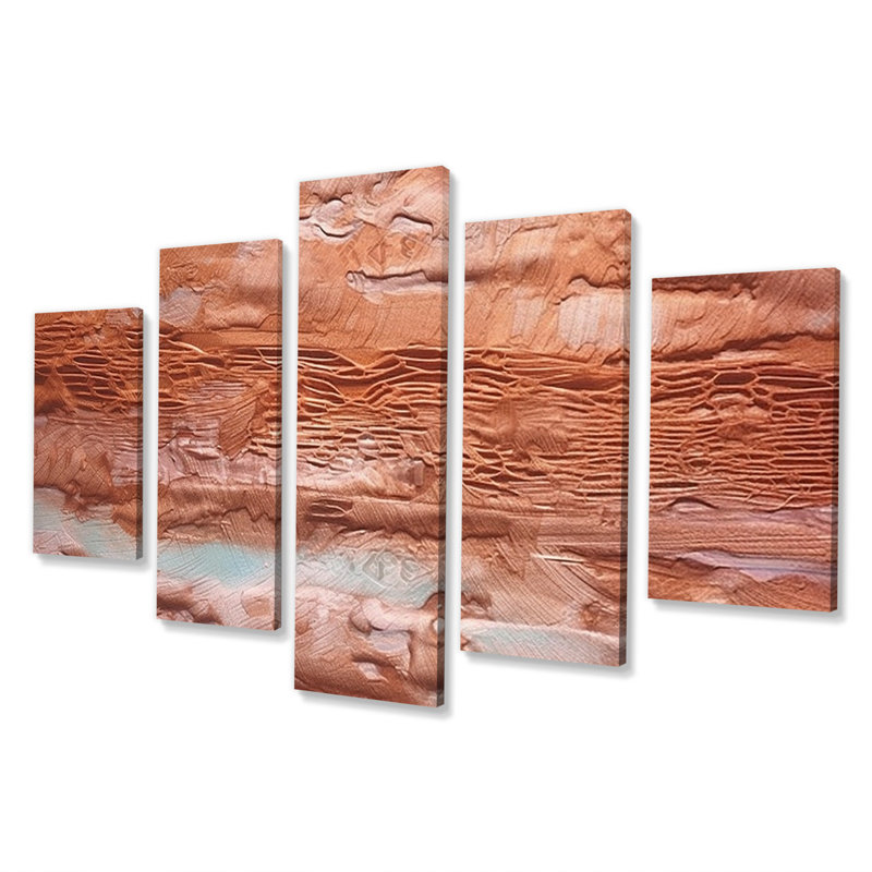 Terracotta Bliss Texture Abstract II - décoration murale abstraite - 5 panneaux